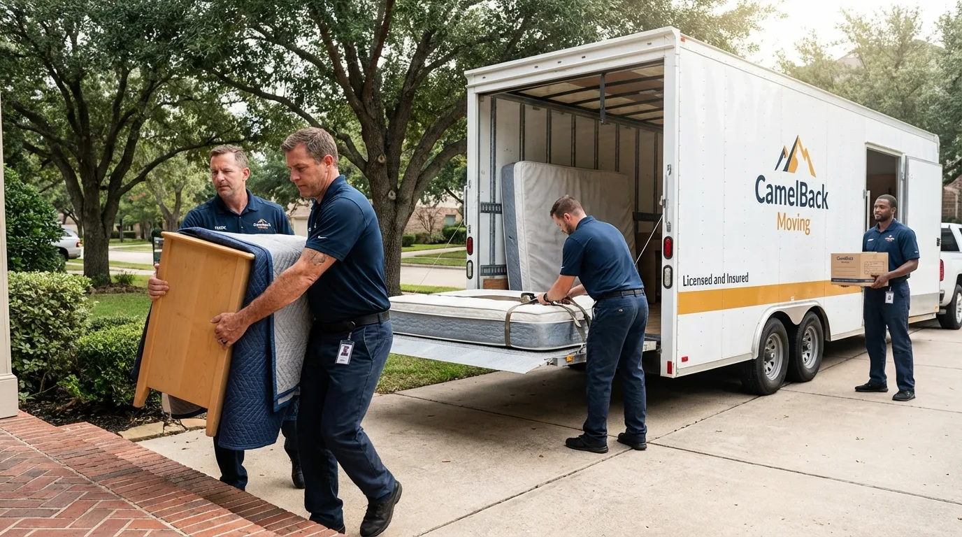Crew loading residential truck for cross-state move from Woodstock, VT