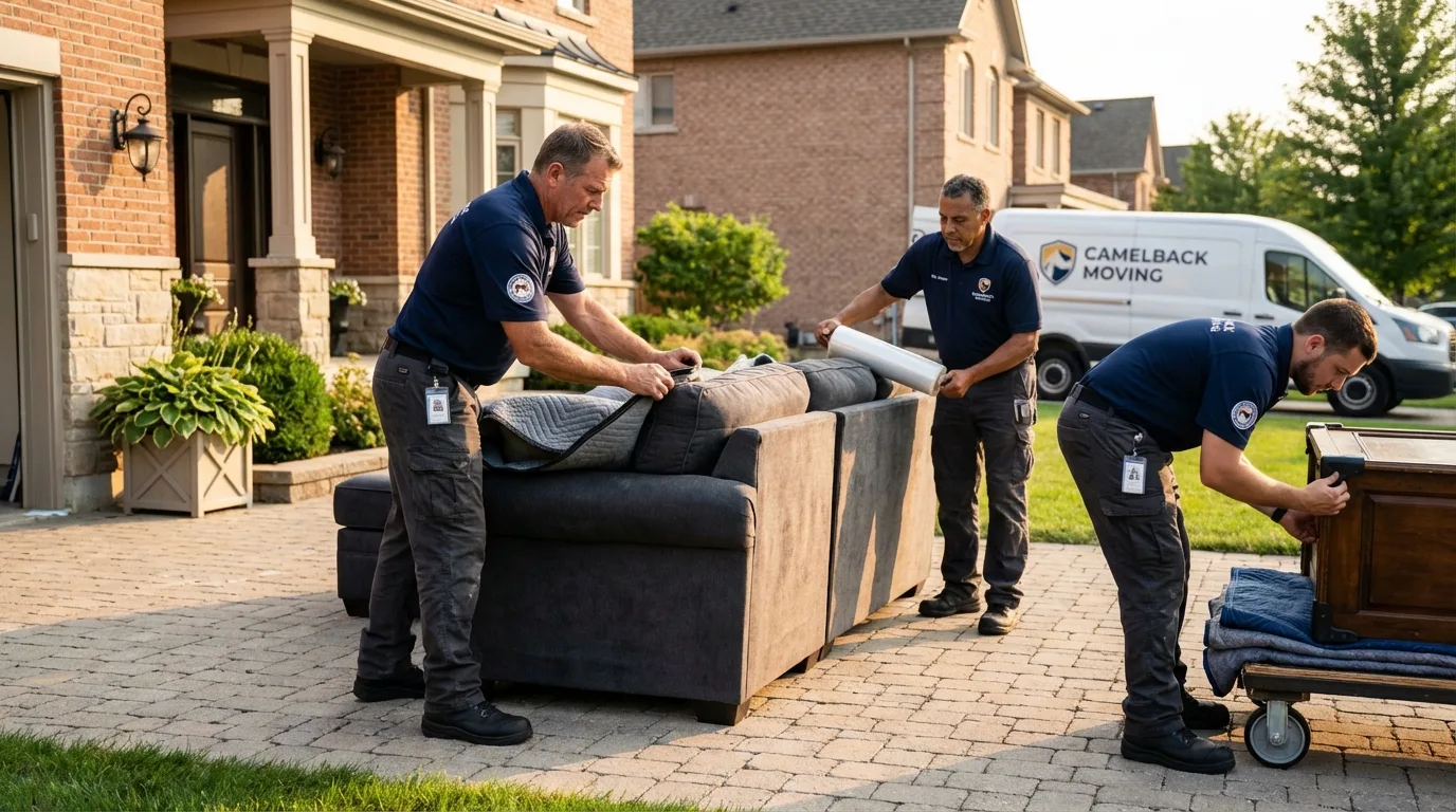 Large estate moving crew wrapping furniture in Woodstock, VT